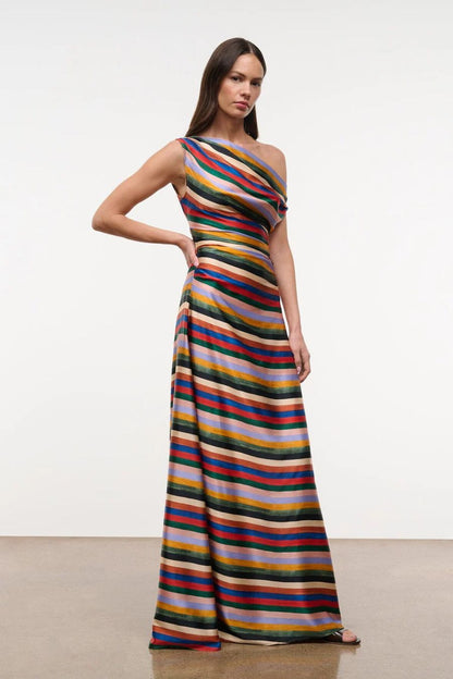Phare Silk Maxi Dress in Artist Stripe