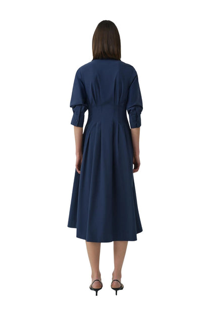 Jazz Pintuck Midi Dress in Midnight