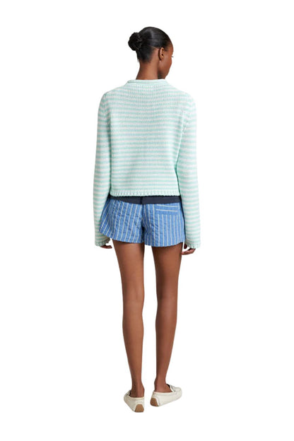 Fine Stripe Mini Marina Sweater in Aqua/Ivory