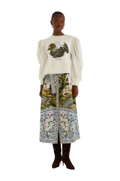 Countryside Landscape Midi Skirt in Multi