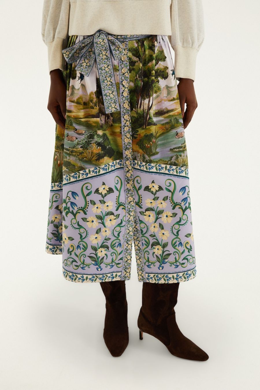 Countryside Landscape Midi Skirt in Multi