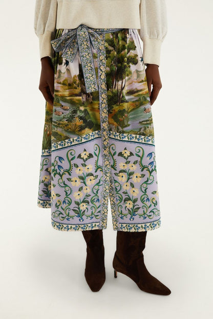 Countryside Landscape Midi Skirt in Multi