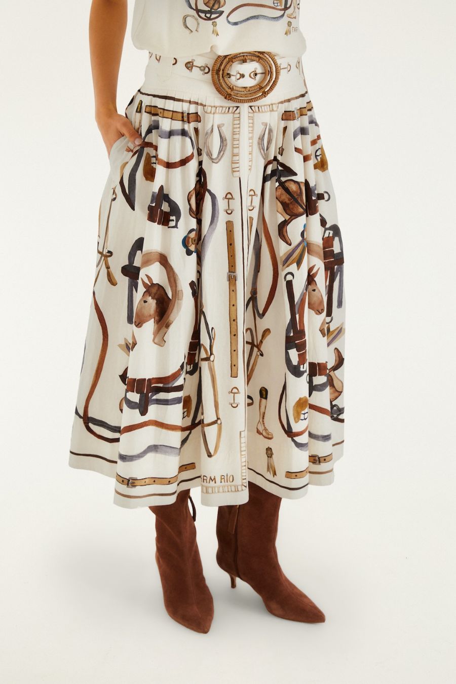 Equestrian Scarf Maxi Skirt in White