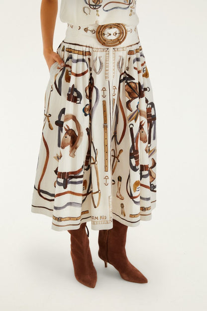 Equestrian Scarf Maxi Skirt in White