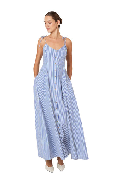High Garden Maxi Dress in Blue Stripe