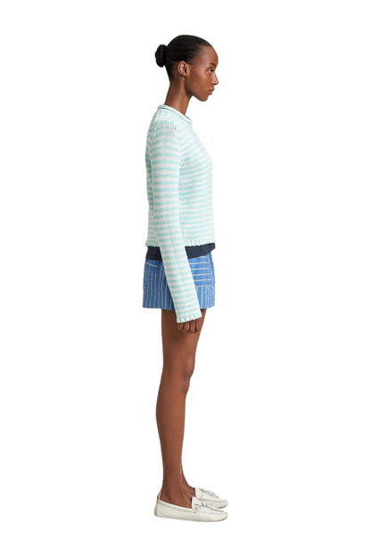 Fine Stripe Mini Marina Sweater in Aqua/Ivory