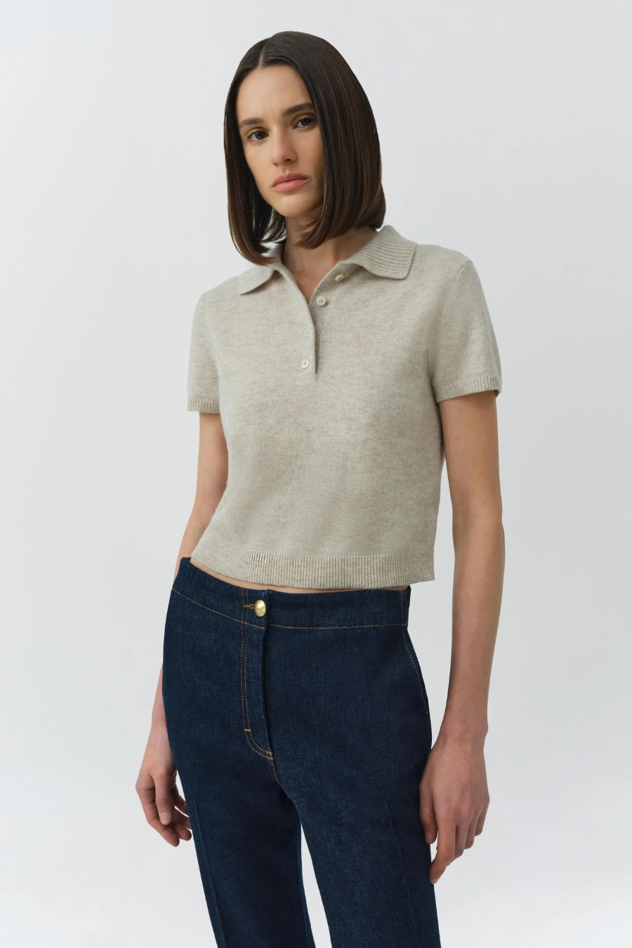 Twila Short Sleeve Polo in Stone