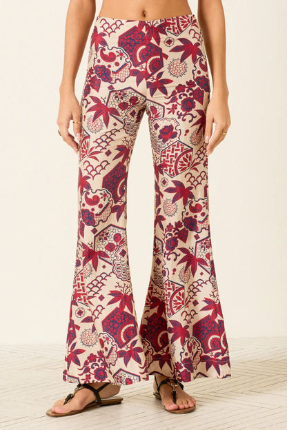 Farah Crimson Hive Silk Pant in Off-White