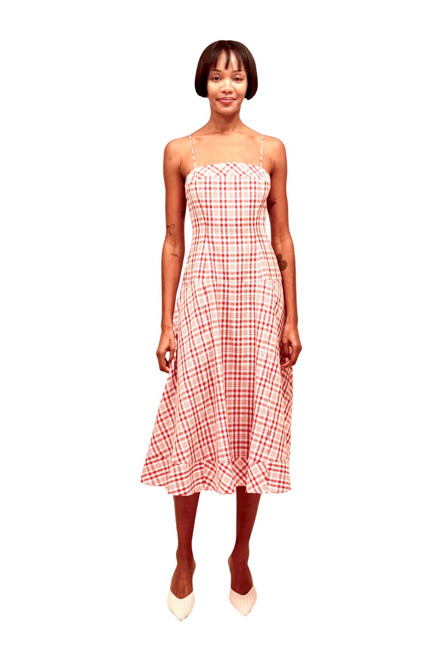 Drop Me A Note Dress in Red Plaid