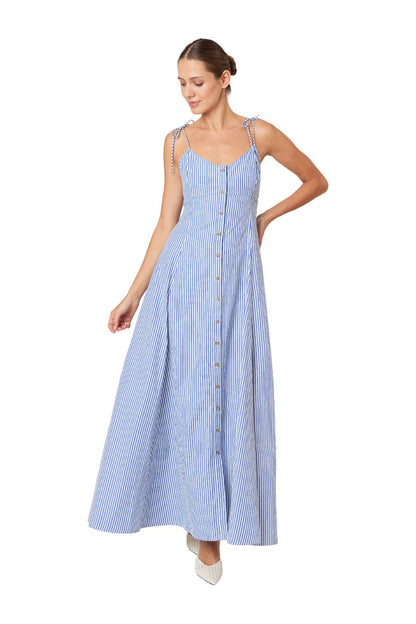 High Garden Maxi Dress in Blue Stripe