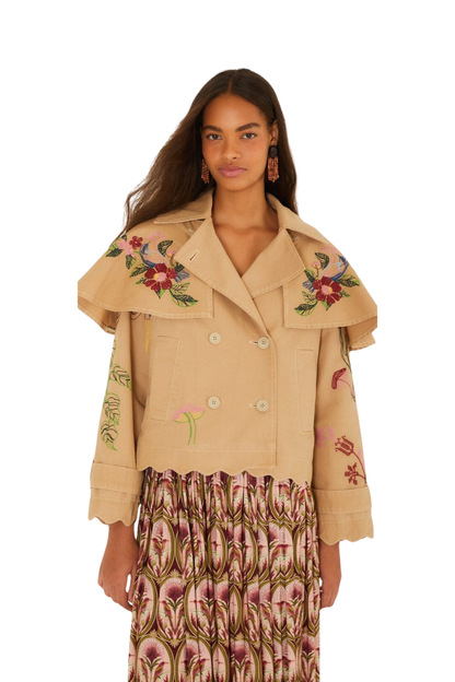 Twill Notched Lapel Mini Trench Coat
