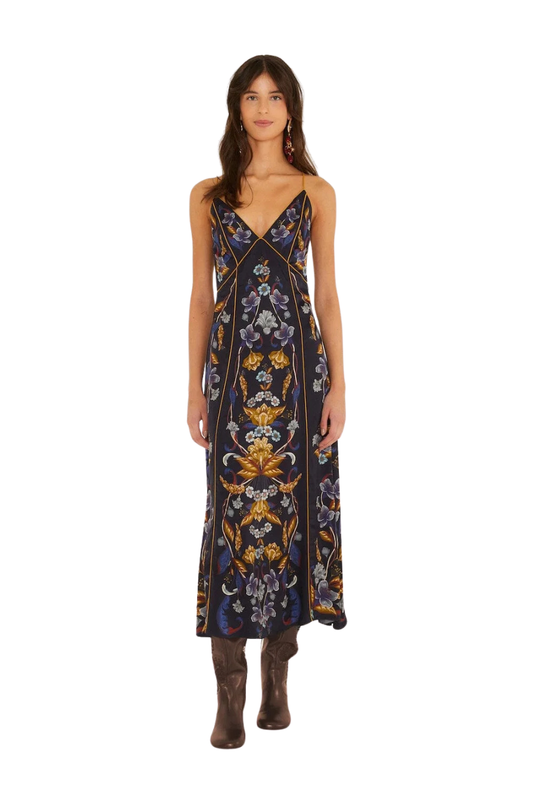 Golden Nature Adjustable Straps Slip Maxi Dress