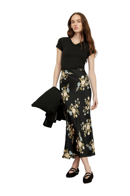 Clover Floral Midi Skirt in Black Multi