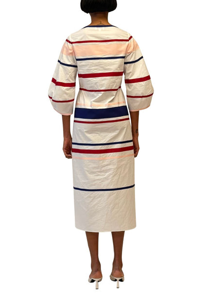 Ribbon Caftan Dress in White Multi