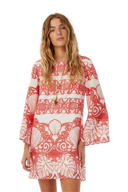 Stevie Dress in White/Coral