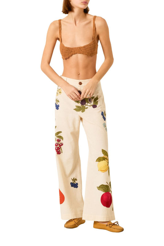 Paige Nine Fruit Pant in Off-White