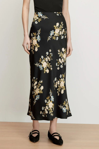 Clover Floral Midi Skirt in Black Multi