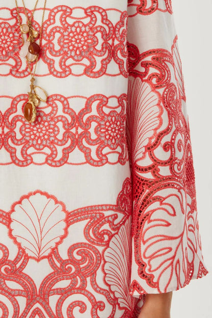 Stevie Dress in White/Coral