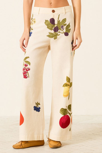 Paige Nine Fruit Pant in Off-White