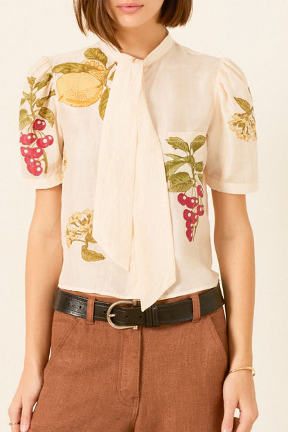 Chance Four Fruit Silk Shirt in Off-White