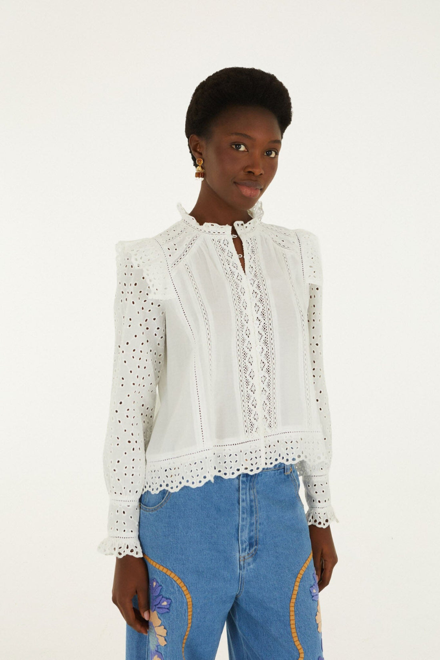 Eyelet Long Sleeve Blouse