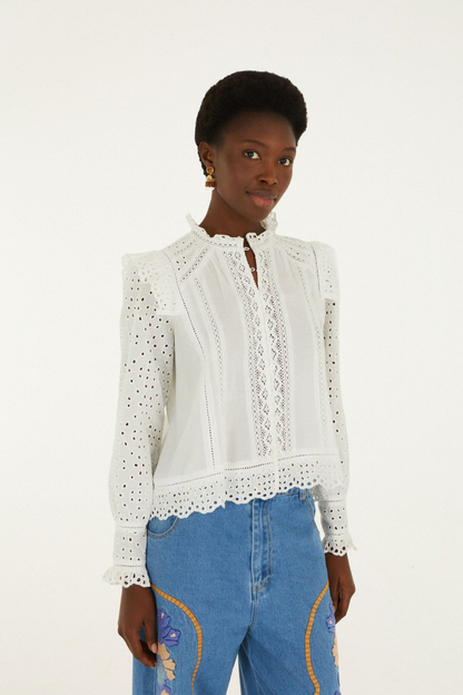 Eyelet Long Sleeve Blouse