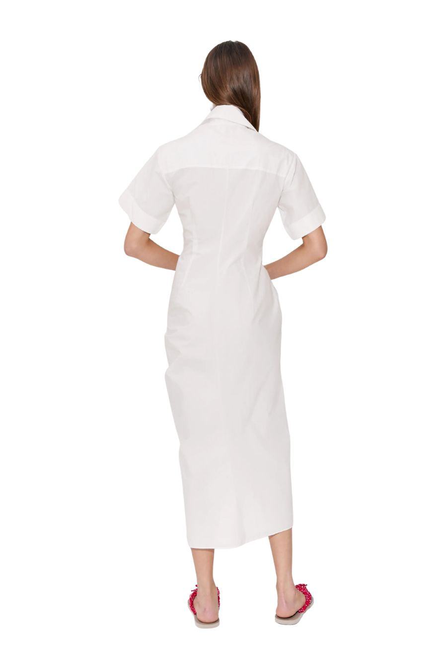 Gathered Ruffle Shirt Dress in White