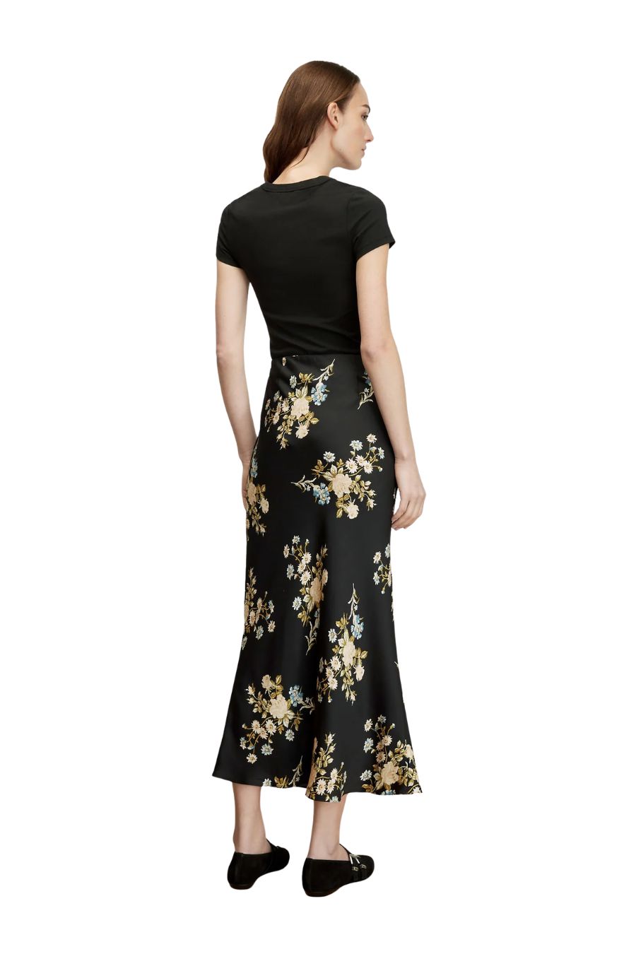 Clover Floral Midi Skirt in Black Multi