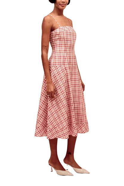 Drop Me A Note Dress in Red Plaid