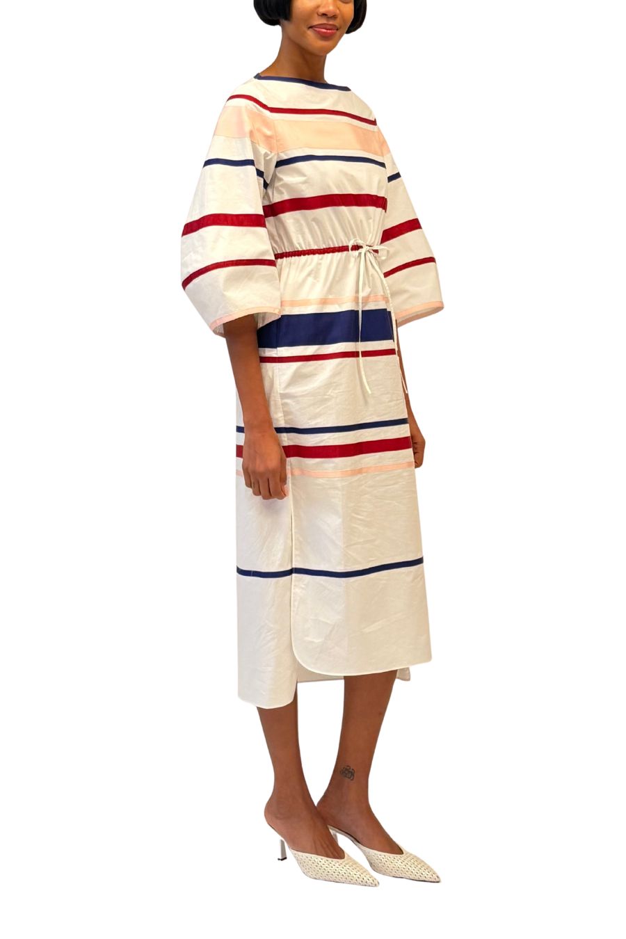 Ribbon Caftan Dress in White Multi