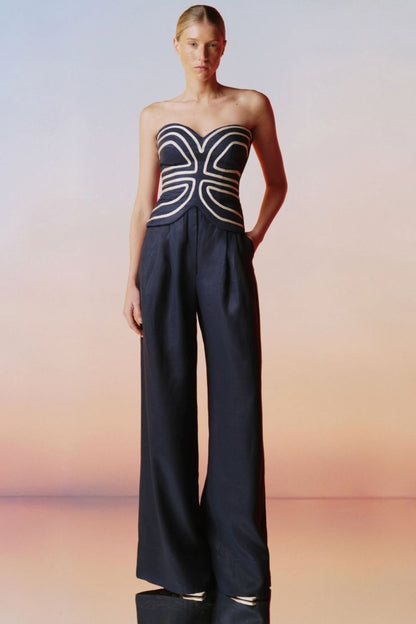 Serengeti Embroidered Top in Navy