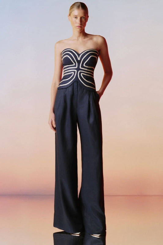 Serengeti Embroidered Top in Navy