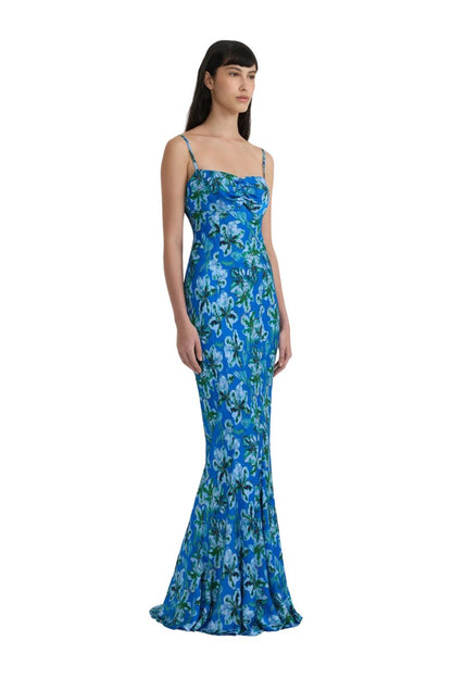 Renee Long Dress in Waterlily Azure