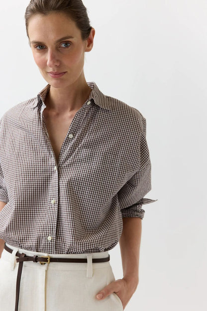 Weekender Shirt in Chocolate Graph Check Cotolino