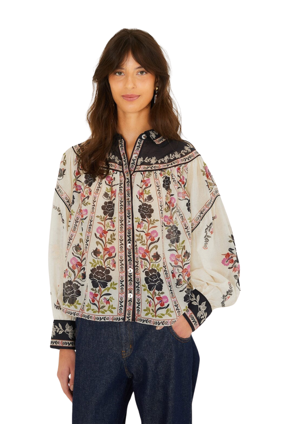 Delicate Floral Collared Button Blouse