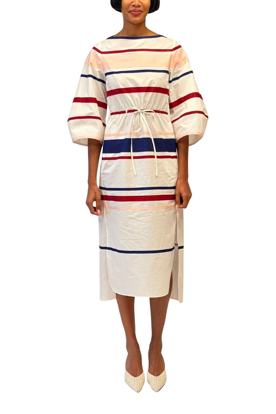 Ribbon Caftan Dress in White Multi