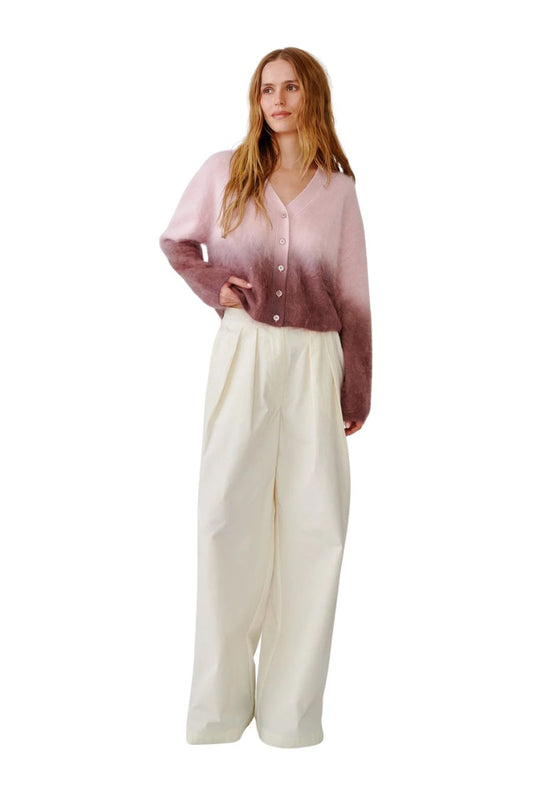 Jolie V-Neck Cropped Cashmere Cable Cardigan in Soft Pink