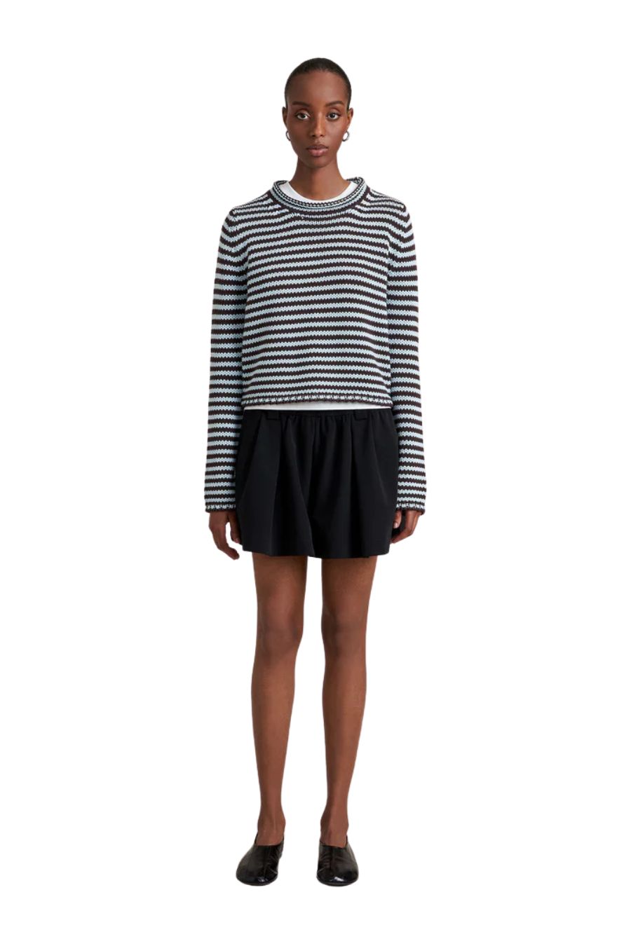La Ligne Mini Marina Fine Stripe Sweater in Chocolate/Sky, striped wool-cashmere sweater