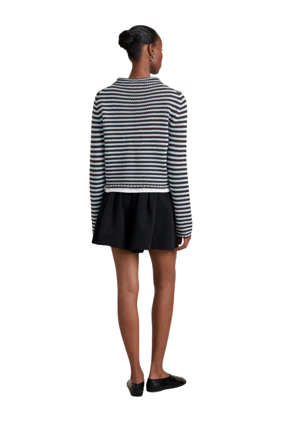 La Ligne Mini Marina Fine Stripe Sweater in Chocolate/Sky, striped wool-cashmere sweater