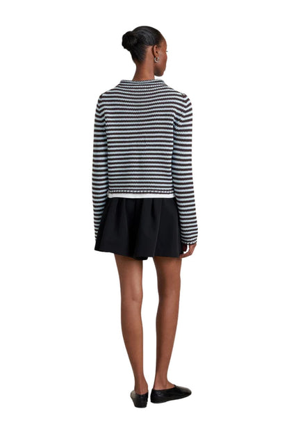 La Ligne Mini Marina Fine Stripe Sweater in Chocolate/Sky, striped wool-cashmere sweater