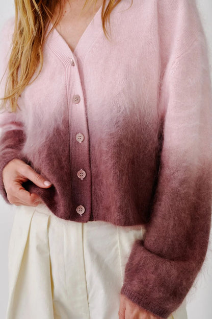 Jolie V-Neck Cropped Cashmere Cable Cardigan in Soft Pink