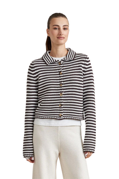 Mini Marina Fine Stripe Cardigan in Chocolate/Ivory