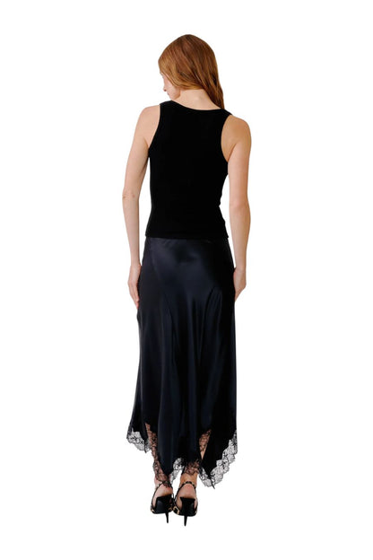 Keri Bias-Cut Lace Skirt in Black