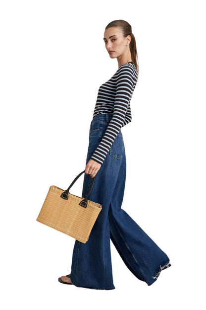 La Ligne Mulberry Sweater in Chocolate/Sky, striped wool-cashmere sweater