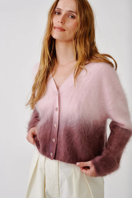 Jolie V-Neck Cropped Cashmere Cable Cardigan in Soft Pink