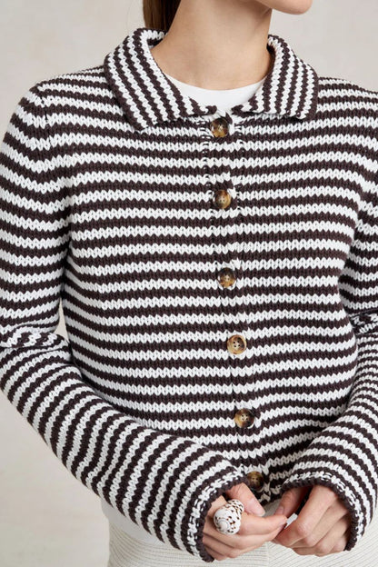 Mini Marina Fine Stripe Cardigan in Chocolate/Ivory