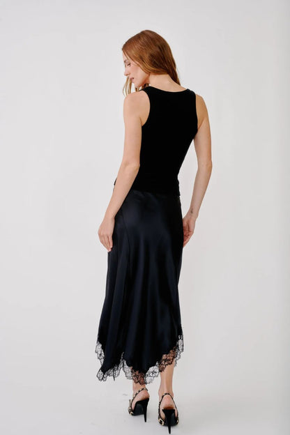 Keri Bias-Cut Lace Skirt in Black