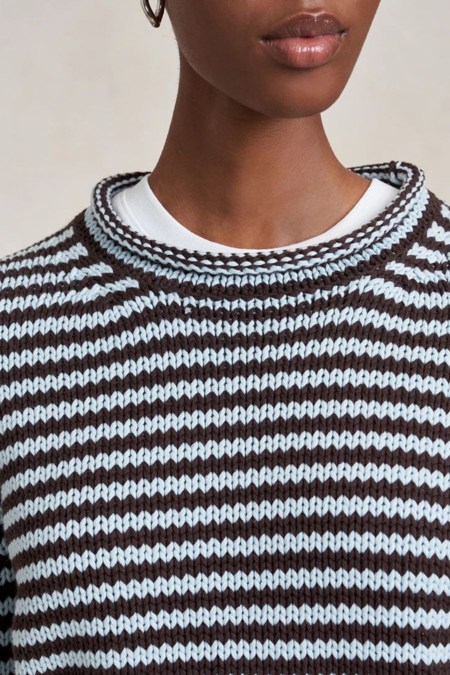 Mini Marina Fine Stripe Sweater in Chocolate/Sky