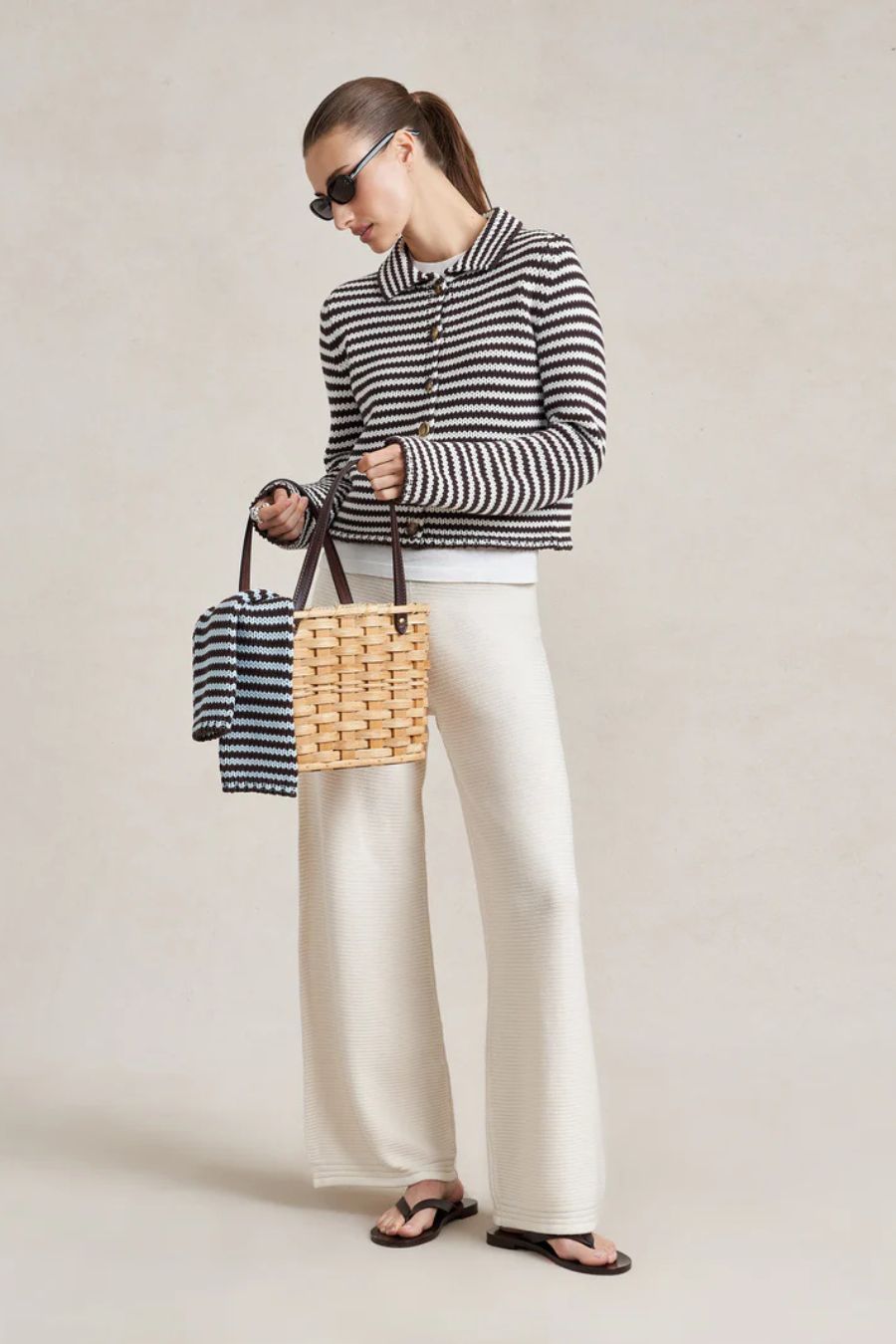 Mini Marina Fine Stripe Cardigan in Chocolate/Ivory