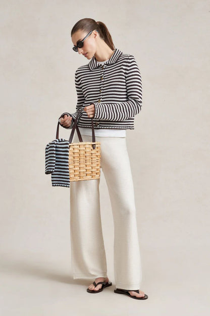 Mini Marina Fine Stripe Cardigan in Chocolate/Ivory
